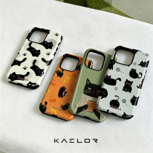 Potdemiel | Black Cat Silhouette & Paw Bumper Case Dual Layer for iPhone 17 16 15 14 Plus 13 Pro Max Shockproof Hard PC Cover