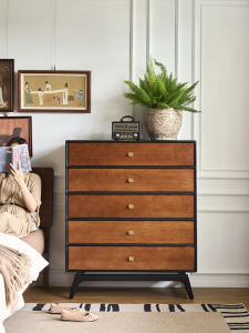 French Vintage Real Wood Five-Drawer Chest Hall Storage Cabinet Dual Color Living Room Furniture Integrated Storage Solution