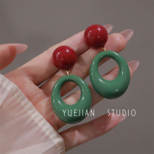 YUEJIAN Modern Girls Retro 80 HongKong Style Color Block Earrings with Geometric Pattern Alloy Silver Gold Plated Clip-On Jewelry for Females