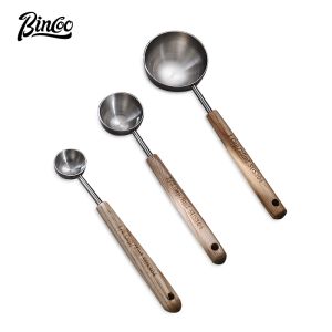 Bincoo muỗng cà phê cán bằng gỗ cà phê muỗng định lượng 304 thép không gỉ muỗng cà phê với tay cầm dài