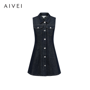 AIVEI | Vintage Retro Waist-cinching Sleeveless Denim Dress
