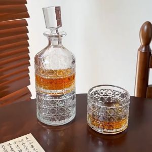 【พร้อมส่งจากไทย】 เซ็ทขวดพร้อมแก้ว  ขวดแก้วสร้างสรรค์ ขวดไวน์วางซ้อนกันได้ ดีไซน์หรูหรา ขวดวิสกี้ ชุดแก้วไวน์ มี2ลายให้เลือก