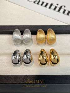 Elegant Minimalist Small Waterdrop Shaped Earrings Womens Metal Brushed Texture Gold And Silver Color Versatile Commute Jewelry