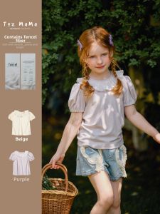toz mama | Shiny Sequins Lace Collar Girls T-shirt
