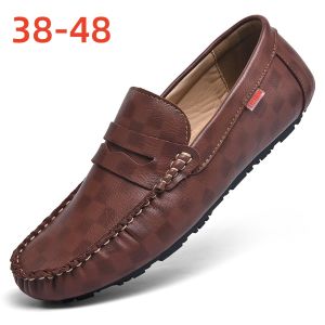 FECHENG Genuine Leather Men Shoes Casual Men Loafers Italian Moccasins Breathable Slip on Men Driving Shoes Big Size 46 47 48