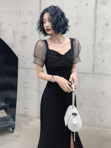 ชุดราตรีสีดำหรูหราสำหรับผู้หญิง ชุดราตรีแบบยาวปานกลาง ชุดราตรียาวปานกลาง ชุดแต่งงาน ชุดราตรีสุดหรู