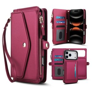 Detachable For Magsafe Magnetic Zipper Wallet Crossbody Phone Case For iPhone 17 Pro Max Air 17e 16e 15 14 Plus 13 12 Mini 11