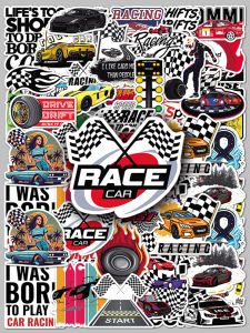 Racing Car Competition Elements Stickers Trendy Cool Creative Personalized Graffiti Pattern Desktop Tablet Motorcycle Helmet DIY Material Album Decoration Waterproof Traceless Stickers