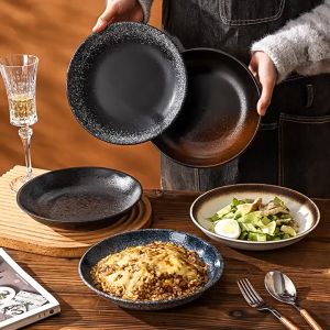 DAU YVONNE Japanese Round Ceramic Deep Plate Dinnerware With High Temperature Resistant Creative Microwave Plate Dish Home