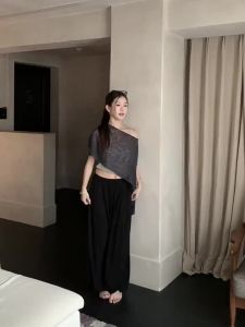 Womens Casual Loose Wide Leg Narrow Pants Black
