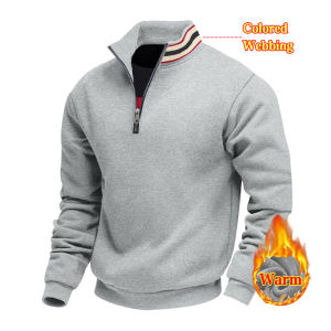 Loose Fleece Sweatshirt with Stand-up Collar Casual Sportswear Colored European and American Semi-Zipper Outdoor Autumn Winter