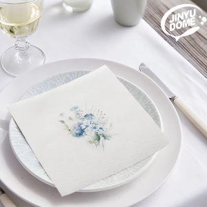 JINYUDOME Disposable Linen Feel Cocktail Napkin 9.85x9.85in with Flower PatternPaper Napkin for Wedding Party/Cafe Beverage Bar