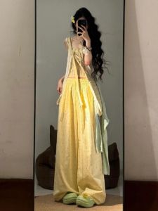 Summer Dopamine Wear Yellow with Polka Dots Casual Loose Pants Children High Waist Loose and Slimming Smooth Straight-Leg Trousers