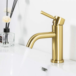 Basin Faucet 304 Stainless Steel Single Cold Water Tap Sink Faucet Stainless Steel Mixer Sink Household Washbasin with Cabinet