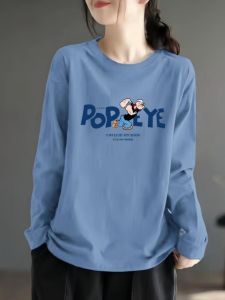 American Style Long Sleeve Pure Cotton T-Shirt Womens Spring Autumn Loose round Neck Base Layer Casual Full Cotton Inner Wear Top