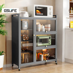 GSlife Kitchen Storage Pantry Cabinet 4/5/6 Laryes Storage Cabinets Dust-Proof with Doors & Wheels Microwave Oven Rack Food Dish Shelf Plate Organizer