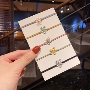 5 Pcs Korean girls cute and fresh hollow small flower rubber band metal material hair Band fashion all-match hair circle head rope Hairbands Hair Tie