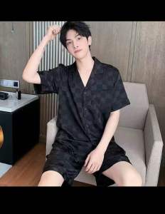 Bộ pijama đùi nam nữ lụa gấm lụa sước cao cấp