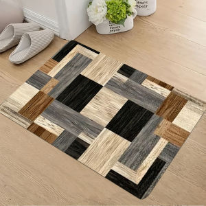 Grid Wood Grain Long Carpet Nordic Style Long Anti Slip Carpet Farmhouse Bedroom Kitchen Living Room Foyer Rug
