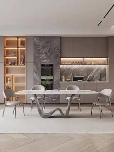 Rock plate dining table small household high-end rectangular minimalist designer gray light luxury net celebrity long dining table