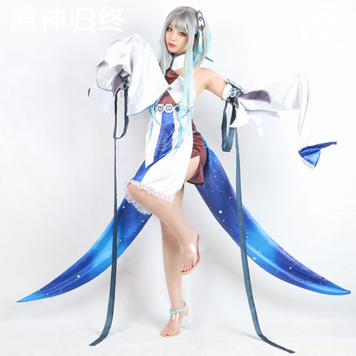 Navia Cosplay Wig From Genshin Impact - Heat Resistant Synthetic Hair With Free Wig Cap