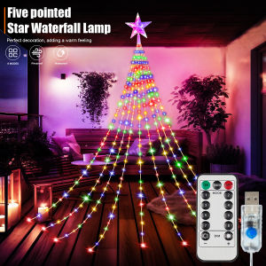 9.8Ft Waterfall String Lights With  Star Topper 8Modes Indoor Outdoor Fairy Lights For Yard Party Home Garden Christmas Tree