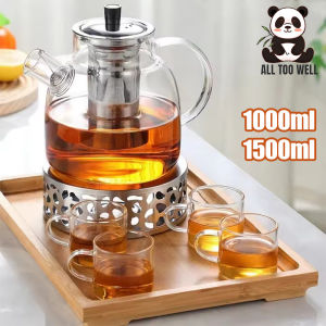 1000 /1500ml Glass Teapot Clear Heat Resistant Kettle Teaware Thickened Stainless Steel Infuser Tea Pot For Making Coffee ﻿