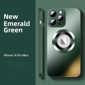 Ultra-Thin Frosted Glass iPhone 15 pro Max Case with Lens Film Magnetic Absorption Full Coverage Simple Design for Men And Women