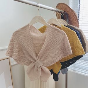 Empty Fish Tail Hollow out Small Shawl Knitted Summer Air Conditioned Room Shoulder Tie Neck Protection Outerwear for Women