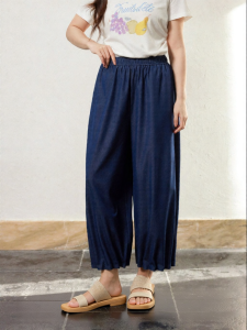 plusmall | Retro Fashion Loose Denim Stretch Waist Loose Flared Pants