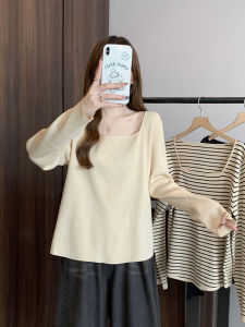 Plus Size Womens Clothing for Fat Girls Recommend ~ Casual Belly Covering Square Collar Knitwear Womens Loose Slim Looking Bottoming Shirt