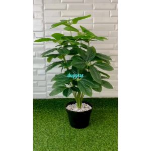 Pohon Artificial Tanaman Hias Anubias Hijau X18 Semilatex Pot Dasar Hitam Dekorasi Kantor Pajangan Ruang Tamu