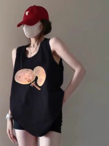 Pure Cotton Sleeveless Tank Top Womens Summer Loose Hanging Neck Vest Casual Comfortable Breathable Outerwear T-Shirt