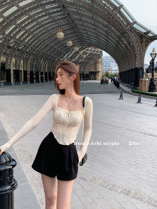 Black High Waist Short Pants Elastic Waist Loose Wide Leg Casual Pants Slimming Versatile Short Length Commute Style Polyester Cotton Blend