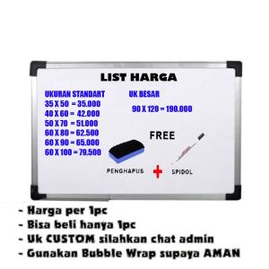 papan tulis white board/papan tulis pakai spidol ukuran 60 x 100 Gratis spidol dan hapusan