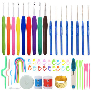 27/45/53Pcs Crochet Hook Set Soft Grip Handles Knitting Needles With Large-Eye Blunt Needles Stitch Marker For Arthritic Hands