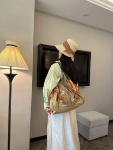 Japan Embroider Environmental-Friendly Ballchain Flower Cluster Shopping Bag Large Capacity Shoulder Messenger Bag Student Work