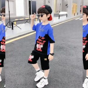 เสื้อผ้าเด็ก LANBAO ชุดฤดูร้อนเด็กชาย ชุดเซ็ต 2 ชิ้น เสื้อยืดแขนสั้นเด็กชายสไตล์เกาหลี + กางเกงลำลอง ผ้าดี ใส่สบาย