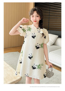 Girl Summer National Style Dress 2024 New Arrival Childrens Han Chinese Costume New Chinese Panda Cheongsam Dress Youth Summer Dress