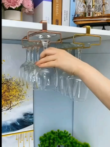 Noble Metal Wine Glass Holder - Non-Perforated Hanging High-Legged Glass Storage Rack Space-Saving Kitchen & Dining Organizer Durable Metal Construction with Elegant Painted Finish Simple Design  Sturdy Organizer Bar Setup