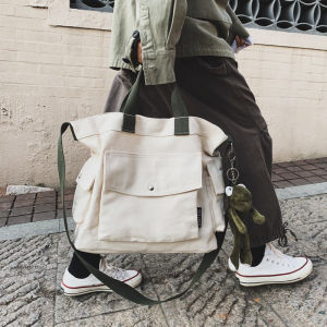 Large Capacity Canvas Shoulder Bag Womens School Handbag Crossbody Bag Tote Bag Korean Style Pure Color Leisure Backpack
