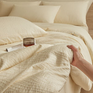 Simple Three-Layer Cotton Bedding Set Four-Piece Suite Floral Embroidery Bed Sheet Cover Three-Piece Suite All Seasons Use