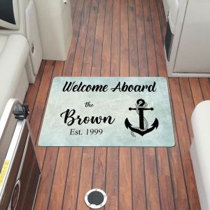 VIKAMA Ocean Stripe Entryway Mat Non Slip Water Absorbent Floor Mat Naval Porch Balcony Outdoor Home Decor