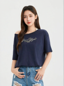 SANFU | Elegant Halterneck Off-Shoulder Fitted Illusion Tee