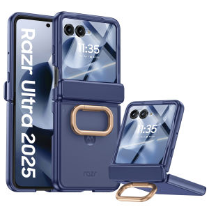 Christmas Giftfor Motorola Razr 60 Ultra Casewith Finger Ring SupportIntegrated Protective Film & Magnetic Hinge-Rose Red