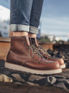 Classic Maden Workwear Retro Martin Boots Middle Help Leather Shoes Mens Crazy Horse Martin Boots Work Boots round Toe Thick Bottom