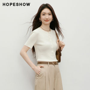 HOPESHOW | Elegant and Intellectual Light-colored Knit Top Grey Ribbed Half-open