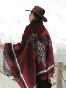 ผ้าคลุมไหล่ผ้าขนสัตว์ขนแกะสไตล์ฝรั่งเศสฤดูใบไม้ร่วง/ฤดูหนาวสำหรับผู้หญิง 2025 ใหม่ ย้อนยุค วัฒนธรรม อบอุ่น ขนแกะ 1016