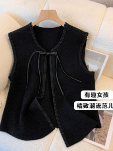 Chinese Style Knitted Vest Womens Autumn plus Size Slimming Outerwear Sleeveless Sweater Tank Top round Neck Decorative Buttons
