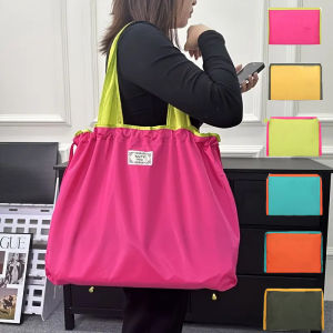 Large Capacity Reusable Shopping Bag Fashion Eco-Friendly Drawstring Grocery Bag Casual Travel Waterproof Shoulder Handbag
